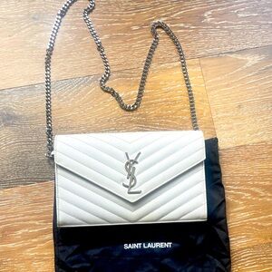 Saint Laurent Like New Grained Cassandre Chain Wallet